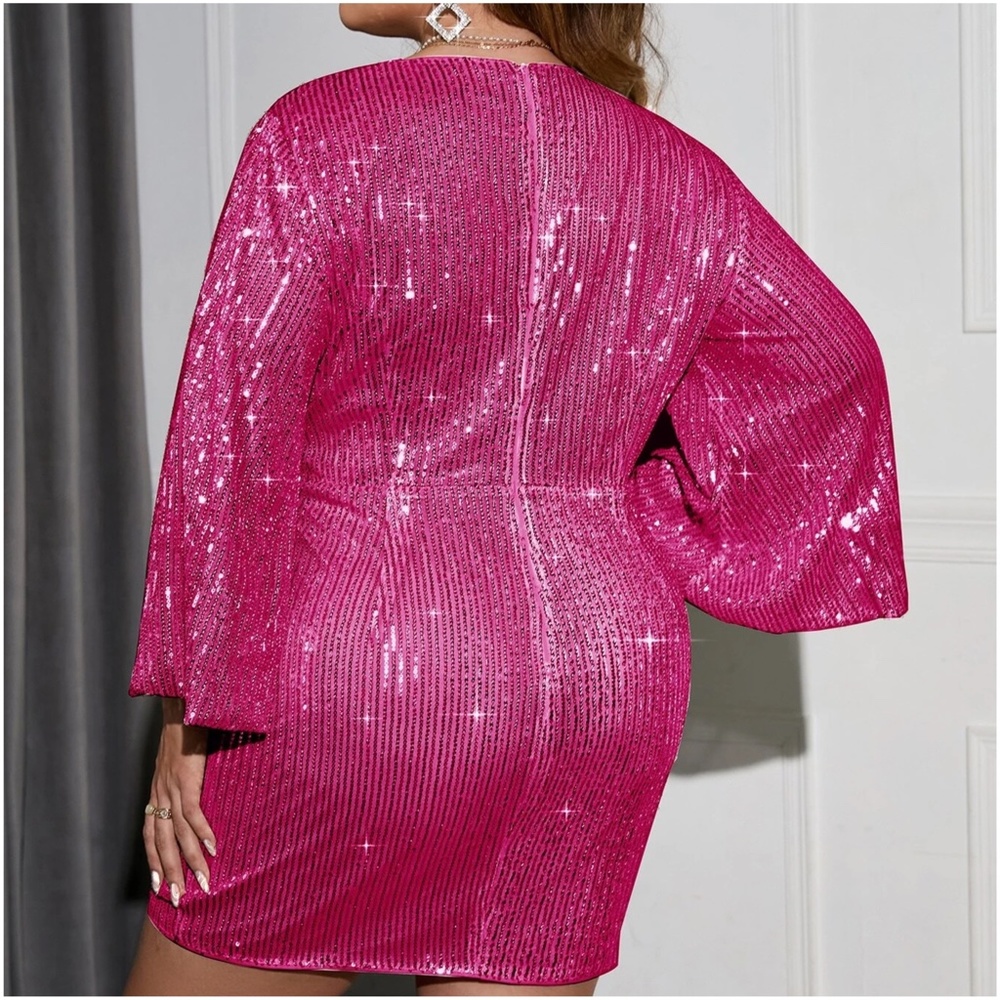 Plus Luxe Hot pink Sequin Party Holiday Evening Formal Dress - Picture 7 of 12